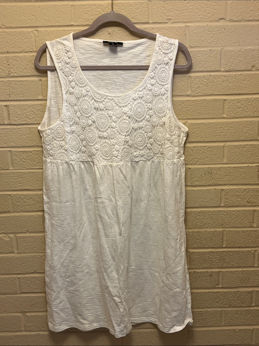 Style & Co White Cotton Crochet Front Bust Dress. Sz XL